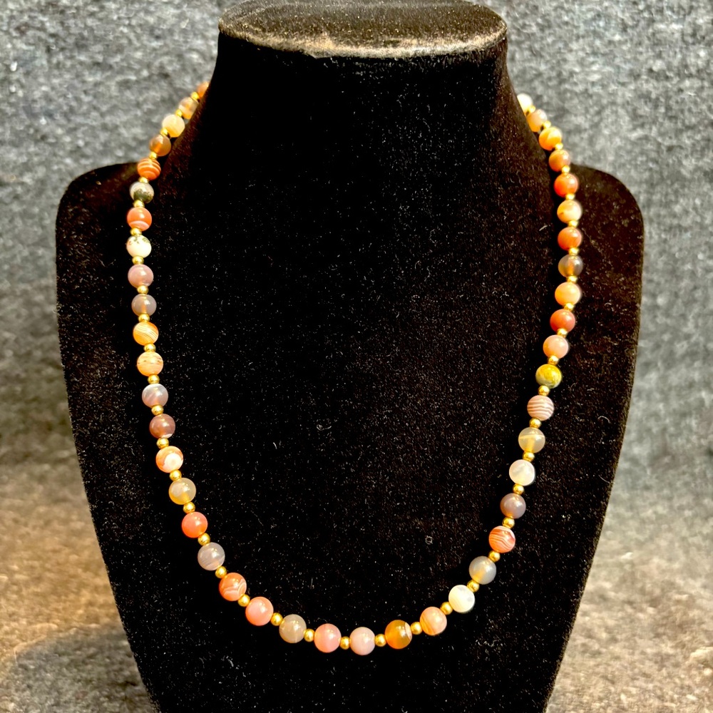 Victorian Agate & Gold Filled Beaded Necklace